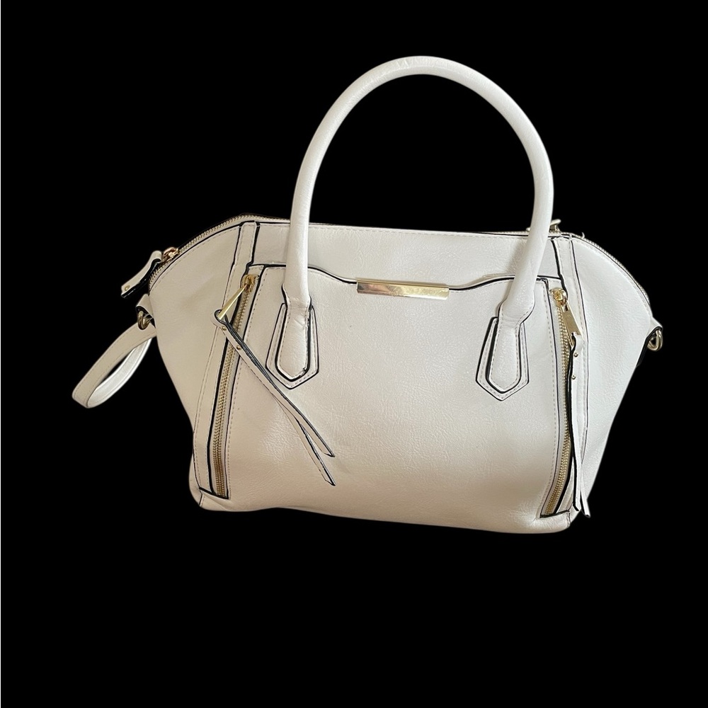 Elegant White Satchel Purse Tassel Trim